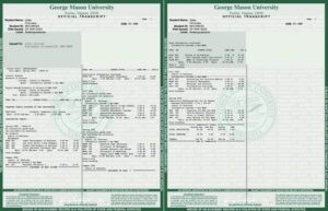 George Mason University official transcript Word and PDF template, 2 pages, version 2