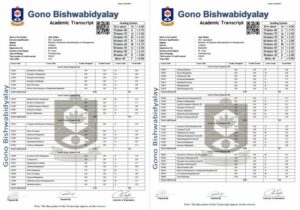 Gono Bishwabidyalay academic transcript Word and PDF template, 2 pages