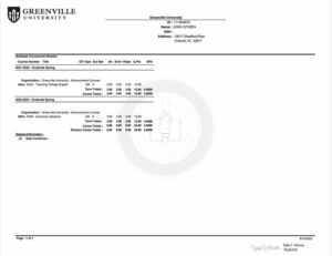 Greenville University transcript Word and PDF template