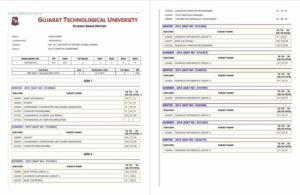 Gujarat Technological University student grade history Word and PDF template, 2 pages