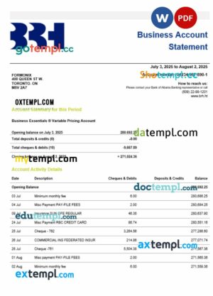 Haiti BRH firm account statement Word and PDF template