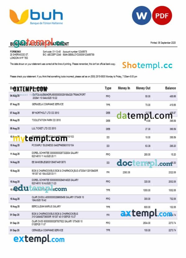 Haiti BUH business firm statement Word and PDF format