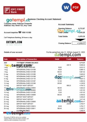 IDFC First enterprise account statement Word and PDF format
