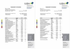International University of Applied Sciences transcript of records Word and PDF template, 2 pages