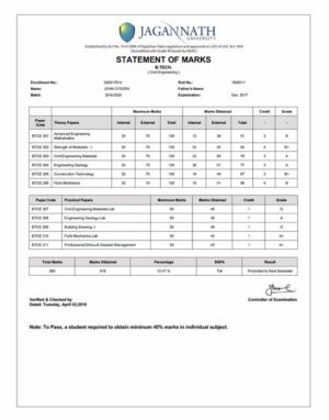Jagannath University statement of marks Word and PDF template