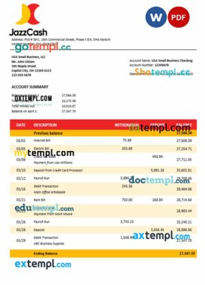 Jazz Cash business firm statement Word and PDF format