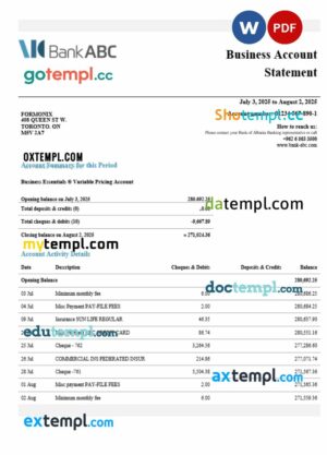 Jordan ABC business account statement Word and PDF template