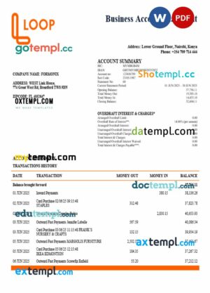 Kenya Loopa bank business firm account statement Word snd PDF format
