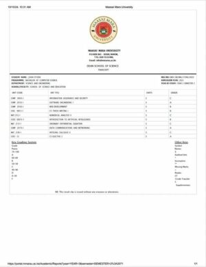 Maasai Mara University transcript Word and PDF template