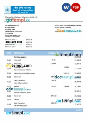 Maharashtra firm account statement Word and PDF template