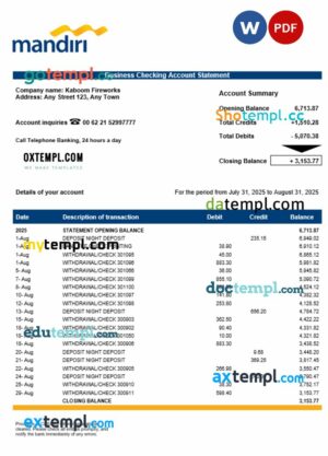 Mandiri enterprise account statement Word and PDF template