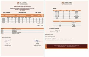 Manipal University Jaipur e-grade statement Word and PDF template, 2 pages