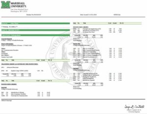 Marshall University official transcript Word and PDF template