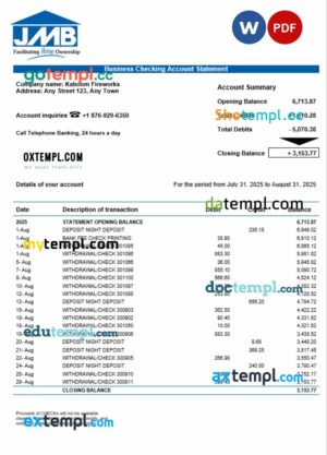 Mortgage Bank organization checking account statement Word and PDF format
