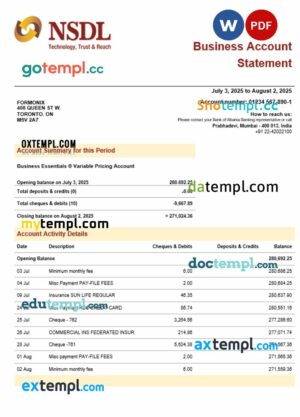 NSDL firm account statement Word  and PDF format