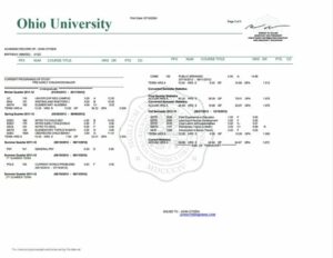 Ohio University academic record Word and PDF template