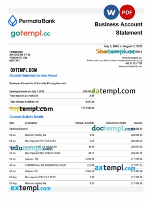 Permatabank organization checking account statement Word and PDF format
