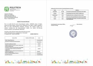 Peter the Great St.Petersburg Polytechnic University student’s transcript of records Word and PDF template, 2 pages