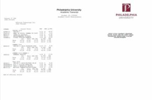 Philadelphia University academic transcript Word and PDF template