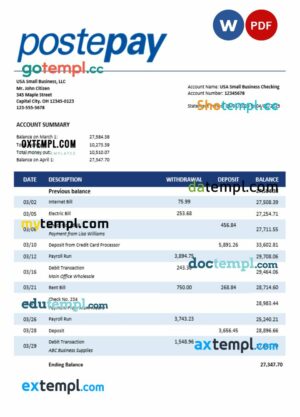 Postepay Evolution (Poste Italiane) enterprise statement Word and PDF format