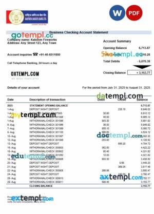 RBB Smart business bank organization account statement Word and PDF format