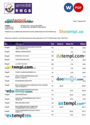 RMGB company account statement Word and PDF format