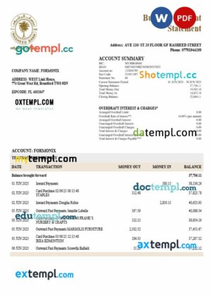 Rasheed company checking account statement Word and PDF template