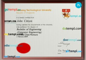 Singapore Nanyang technology university silver diploma template in PSD format