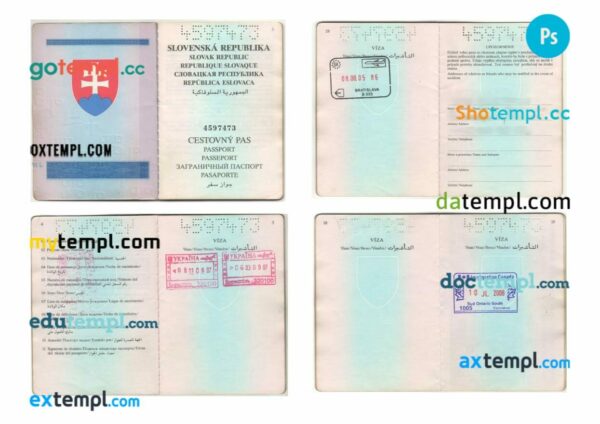 Slovakia passport other pages PSD templates