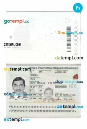 South Africa passport PSD template, 2020-present