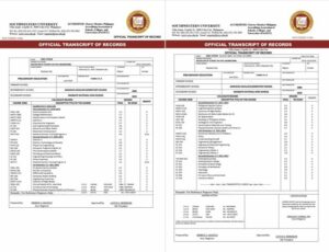 Southwestern University official transcript of record Word and PDF template, 2 pages