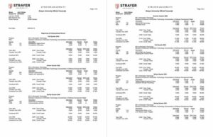 Strayer University official transcript Word and PDF template, 2 pages