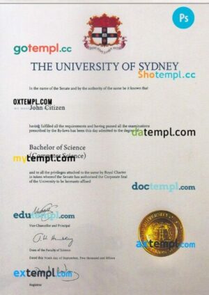 The university of Sydney diploma template in PSD format