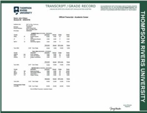 Thompson Rivers University official transcript Word and PDF template