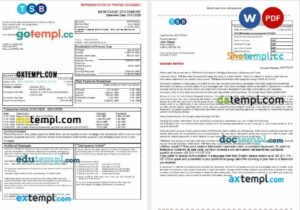 UK TSB Bank mortgage statement in Word and PDF formats, 3 pages