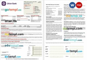 UK Ulster Bank mortgage statement in Word and PDF formats, 2 pages