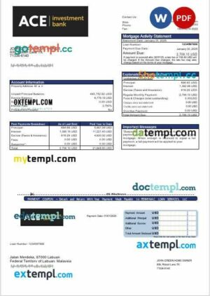 USA ACE bank mortgage statement in Word and PDF formats