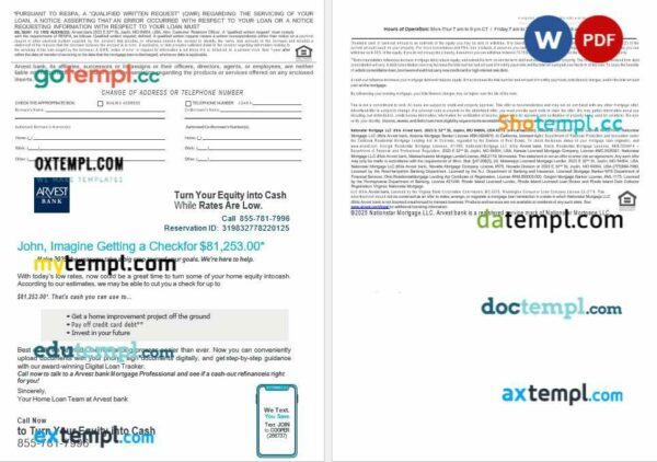 USA Arvest bank mortgage loan statement in Word and PDF formats, 4 pages - Image 2