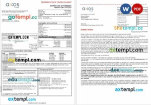 USA Axos Bank mortgage statement in Word and PDF formats, 3 pages