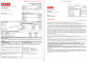 USA BECU bank mortgage statement in Word and PDF formats, 3 pages