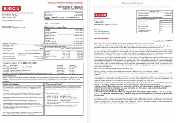 USA BECU bank mortgage statement in Word and PDF formats, 3 pages