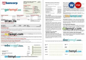 USA Bancorp bank mortgage statement in Word and PDF formats, 2 pages