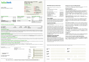 USA Belize Bank mortgage statement in Word and PDF formats, 2 pages