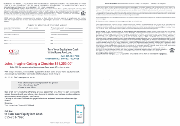 USA CFSB bank mortgage loan statement in Word and PDF formats, 4 pages - Image 2