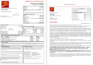 USA CIBC bank mortgage statement in Word and PDF formats, 3 pages