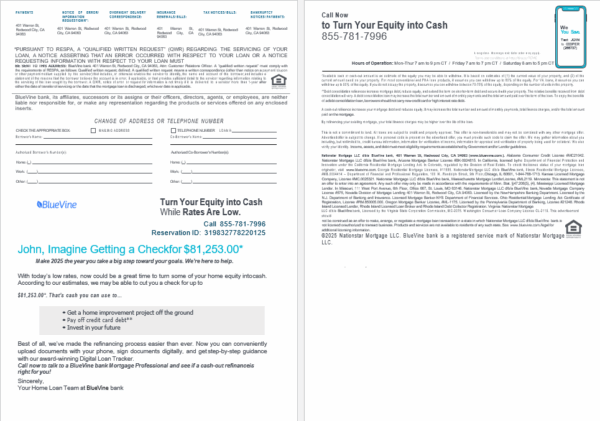 USA California BlueVine bank mortgage loan statement in Word and PDF formats, 4 pages - Image 2