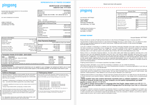 USA California PingPong Global Solutions Inc mortgage statement in Word and PDF formats, 3 pages