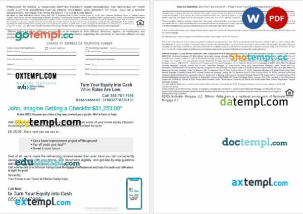USA Florida Silicon Valley bank mortgage loan statement in Word and PDF formats, 4 pages - Image 2