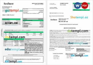 USA Georgian SunTrust bank mortgage statement in Word and PDF formats