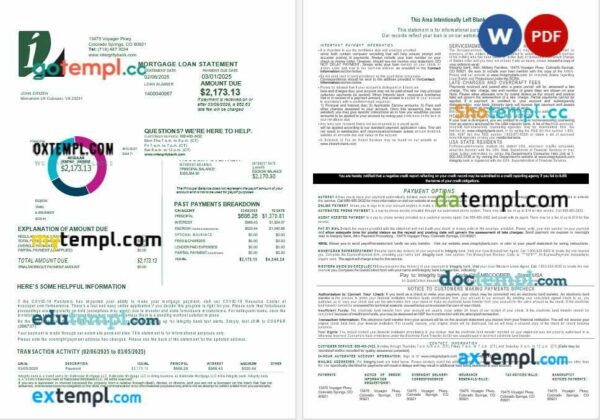 USA Integrity Bank mortgage loan statement in Word and PDF formats